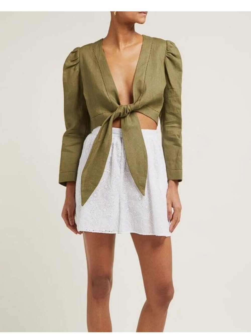 Lisa Marie Fernandez Olive Green Linen crop top